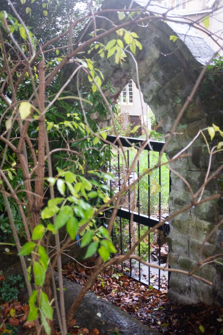 No idea of the history of this apparently- disused arched gate between the Cathedral grounds and what looks to be simply someone's back garden.