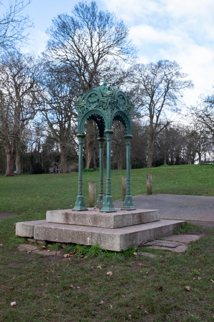 Lots of information at Memorial Drinking Fountains, which starts with a general overview:


  Located on Sion Hill at the junction of Gloucester Ro...