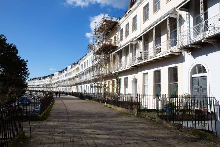 Given the number of houses in the road, there's normally some scaffolding going on at one place or other on the crescent.