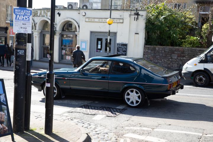 Somewhat blurry pic of a 2.8 Capri. Couldn't resist. I think I've snapped this in this area before.