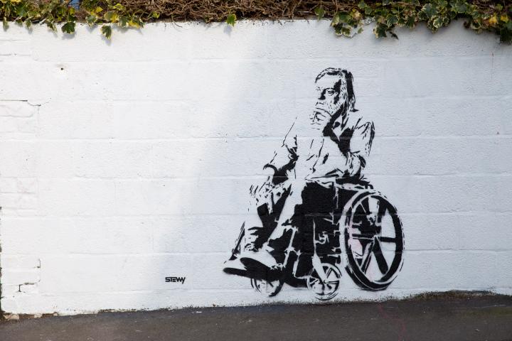 Stewy's stencil of Robert Wyatt. Robert Wyatt is a prolific musician who seems to have passed me by completely. I'm currently listening to Shipbuil...
