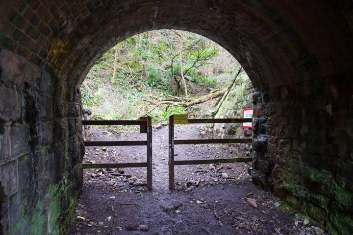 One of many archways under the Portishead railway line that runs along the edge of Leigh Woods.