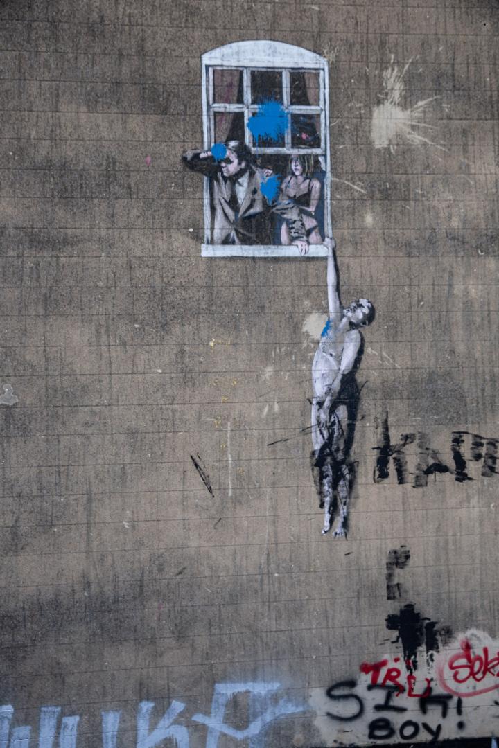 It's seen better day. Virtually every Banksy appears to be either vandalised or stolen as soon as it turns up in Bristol these days. Wikipedia even...