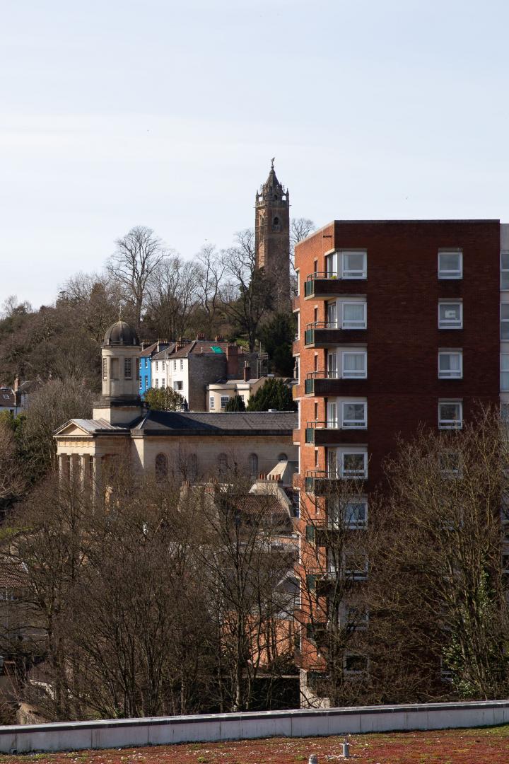 From back to front: Cabot Tower, St George's, and Terry House, the tower block.