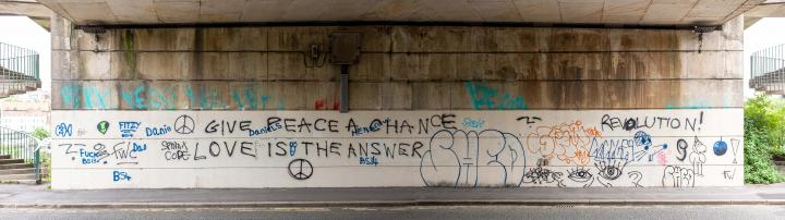 I composed a few photos to get the full length of wall in here. The whole of the Cumberland Road Flyover System is covered in tagging and graff at...