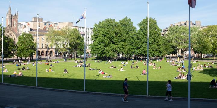 Or some semblance of it, anyway. Sunshine, College Green full of people... Nice.