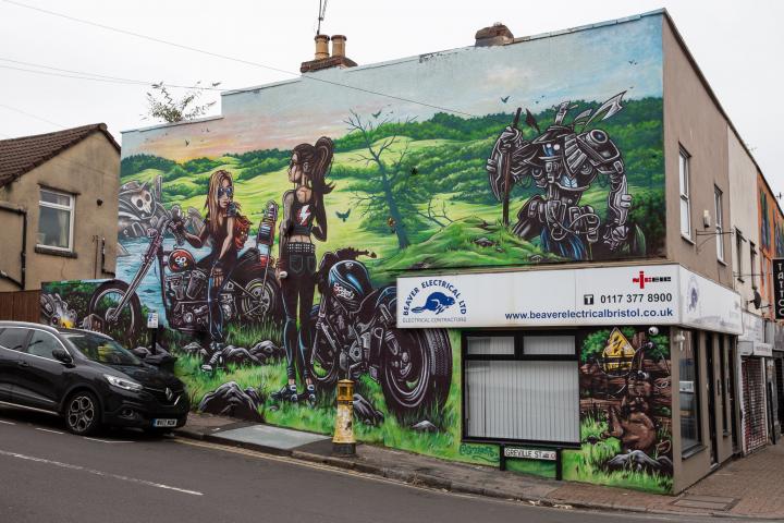 Keith Hopewell's piece is one that got vandalised a few days ago, apparently by someone who hates Upfest. It seems to be mostly intact, though, bar...