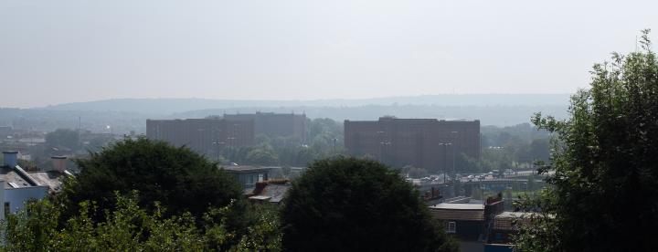 The three bonded warehouses. Snap from the viewpoint near Windsor Terrace.