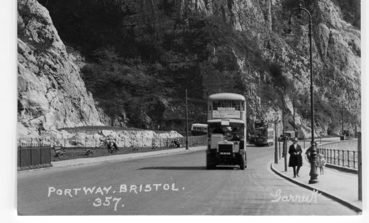 Bottom section of the postcard. I like the way there's a bus and a tram in it, but I'd quite like the bus not to be there so we can see the whole o...