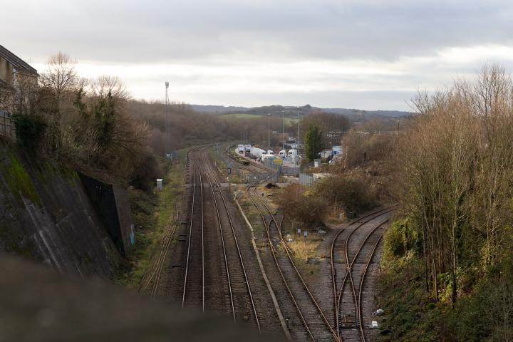 Well out of my one-mile radius now, here's a view from the railway bridge at Bedminster Down Road, looking back to the east.

This is Parson Street...