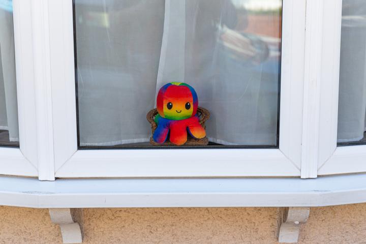 The windows of the Bedminster terraces are often interesting. Here's a colourful octopus from my wander back to Sarah and Vik's place to do a cross...