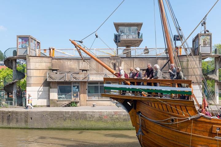 The brutalist bridge abutment is the old bit, of course, as it's mid-1960s. The boat that looks like John Cabot's 15th century caravel is the new b...
