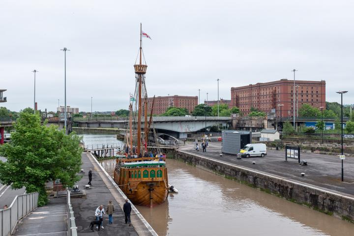 Fairly typical Bristol scene here, as the traffic is held up for a bridge swing caused by a replica of a 15th century caravel.