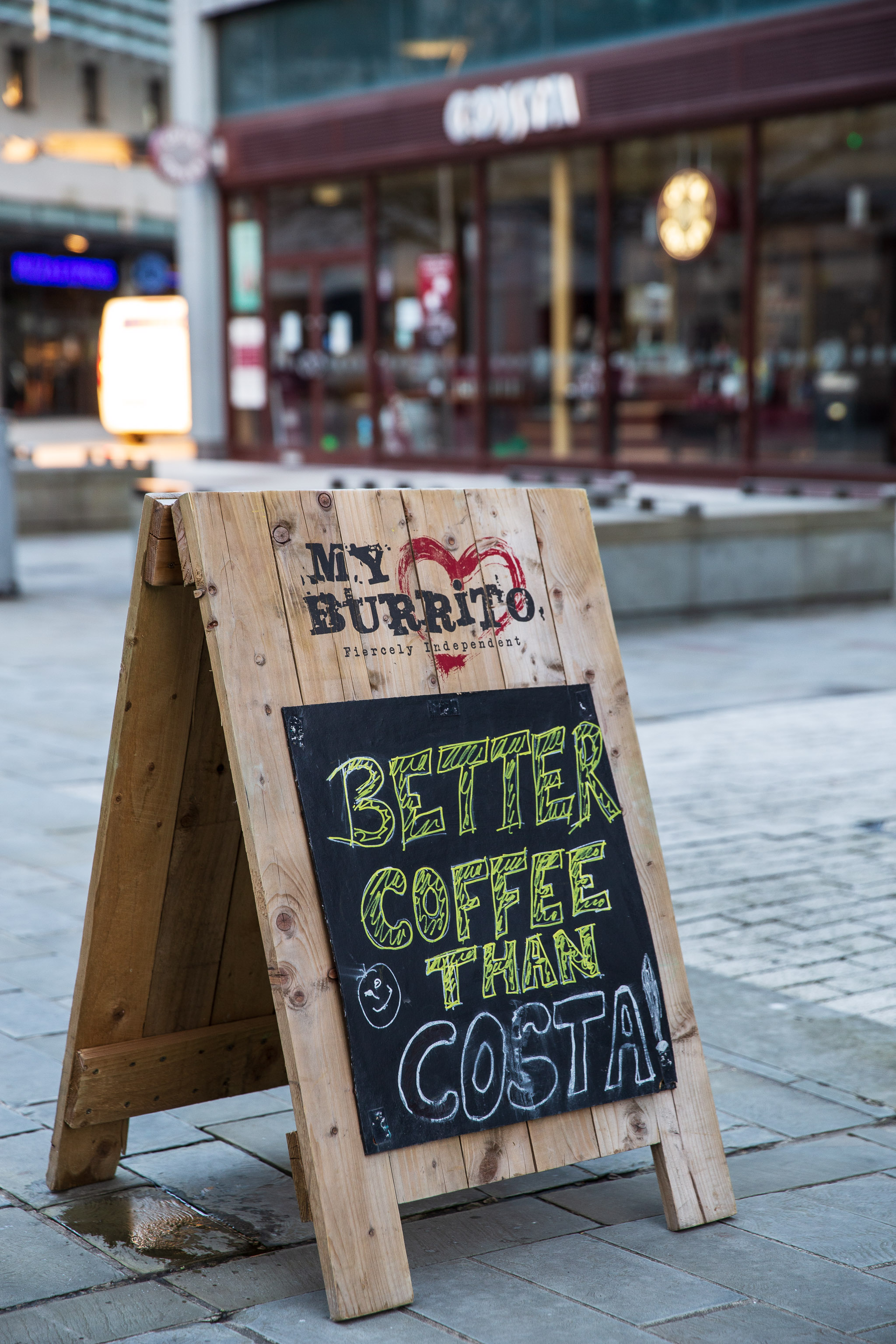 Better Coffee than Costa
Cheeky. I also run a Cafe Signs Tumblr so I'm always on the lookout for good signage.
