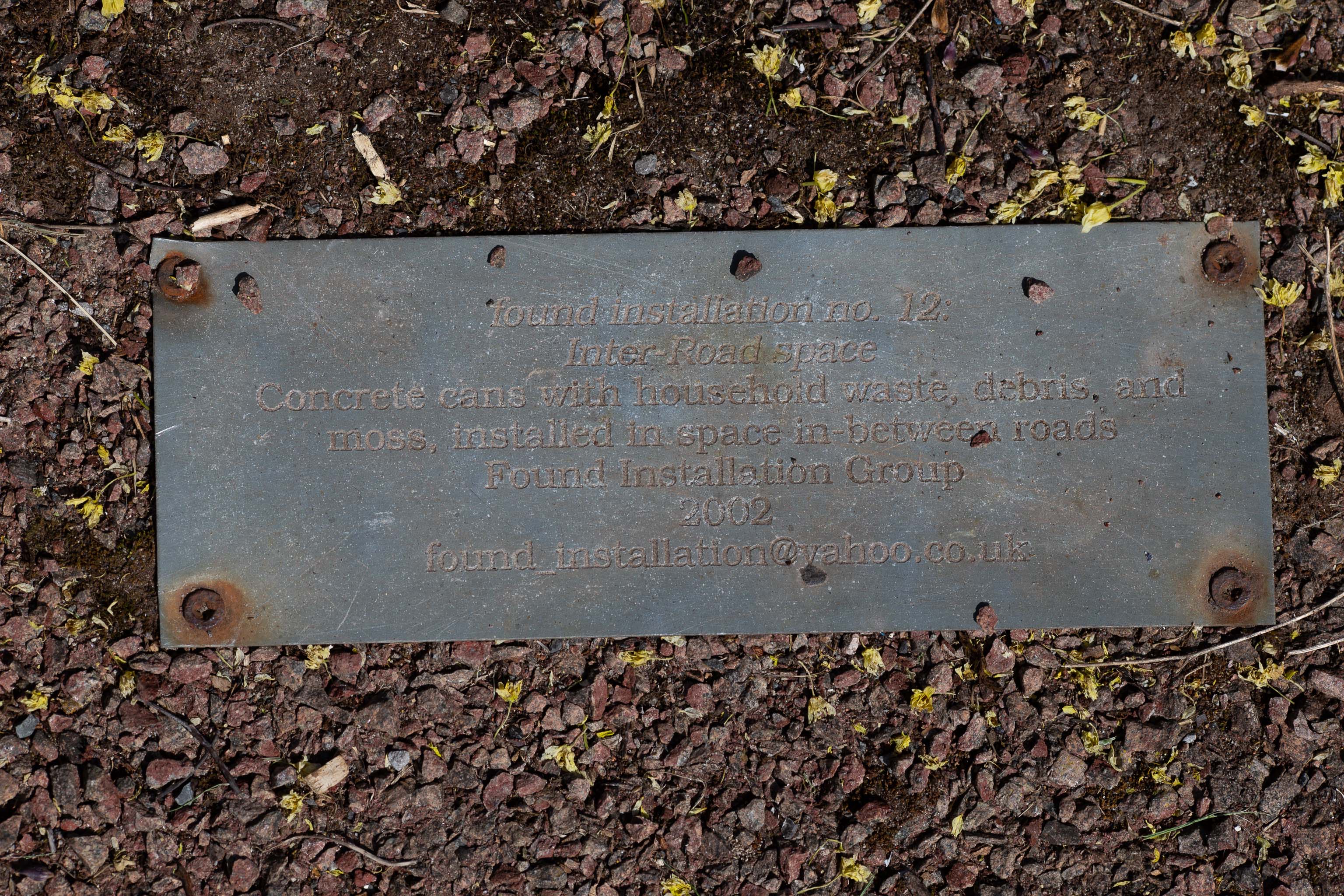 Found Installation
Have I ever noticed this plaque screwed into Cumberland Piazza before? Was it previously covered up by one of the massive rocks in the row here? Ei...