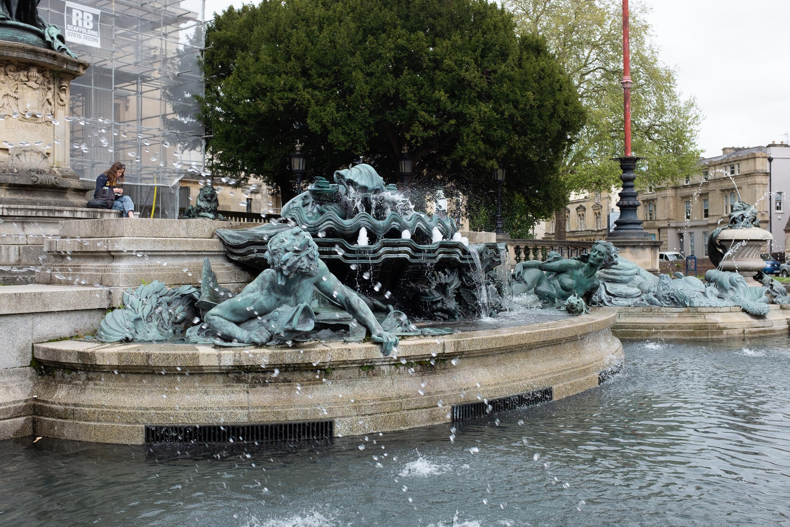 Victoria Rooms Fountains
From the listing:


  By Edwin Rickards and Henry Poole. Pennant ashlar, limestone balustrades, cast-iron railings and lamps, bronze statues. Raise...