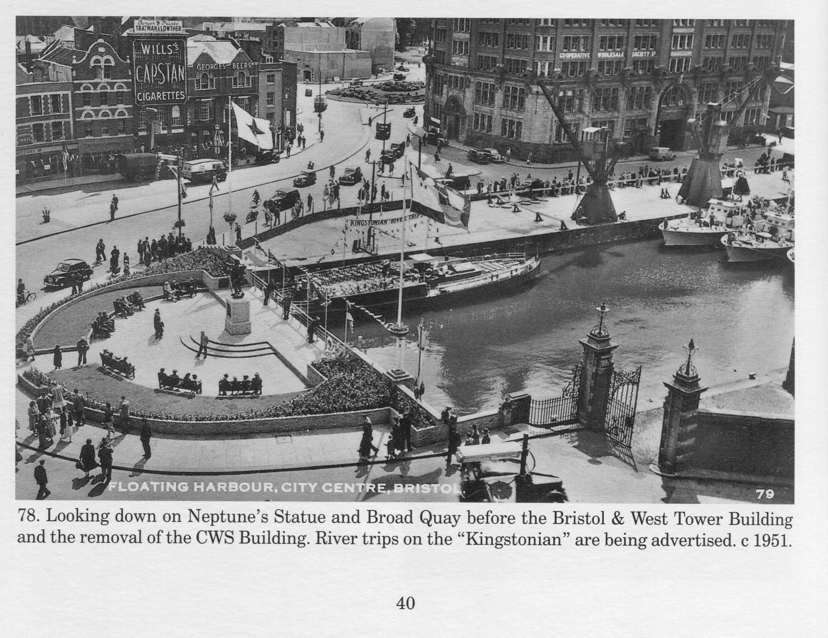 1951 Centre and St Augustine's Quay
Photo taken from the book Bygone Bristol: Hotwells and the City Docks, by Janet and Derek Fisher.

You can see the gate from the previous photo at...