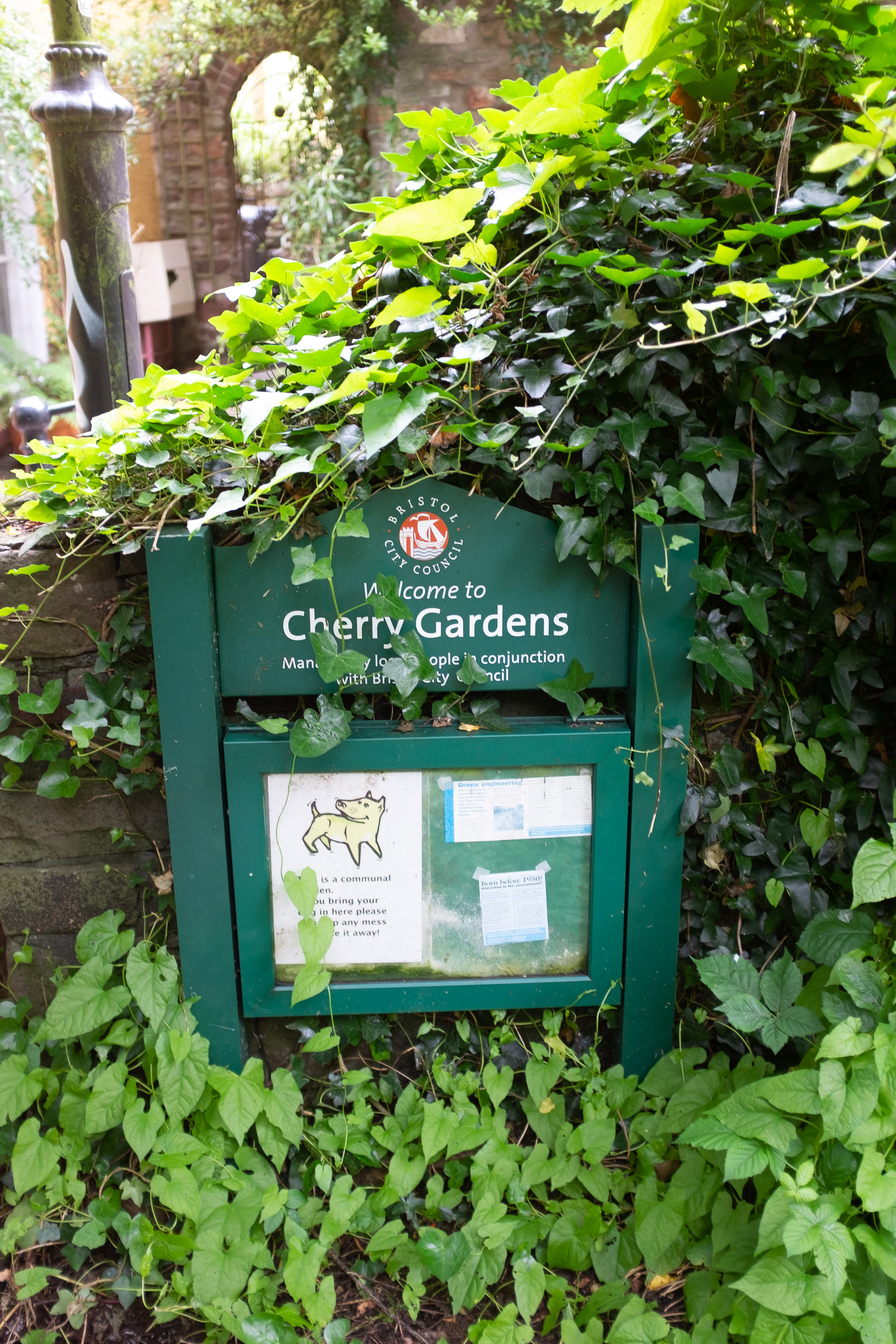 Welcome to Cherry Gardens
"Managed by local people in conjunction with Bristol City Council", confirming its status as a public space, so I'm definitely not trespassing. Good.
