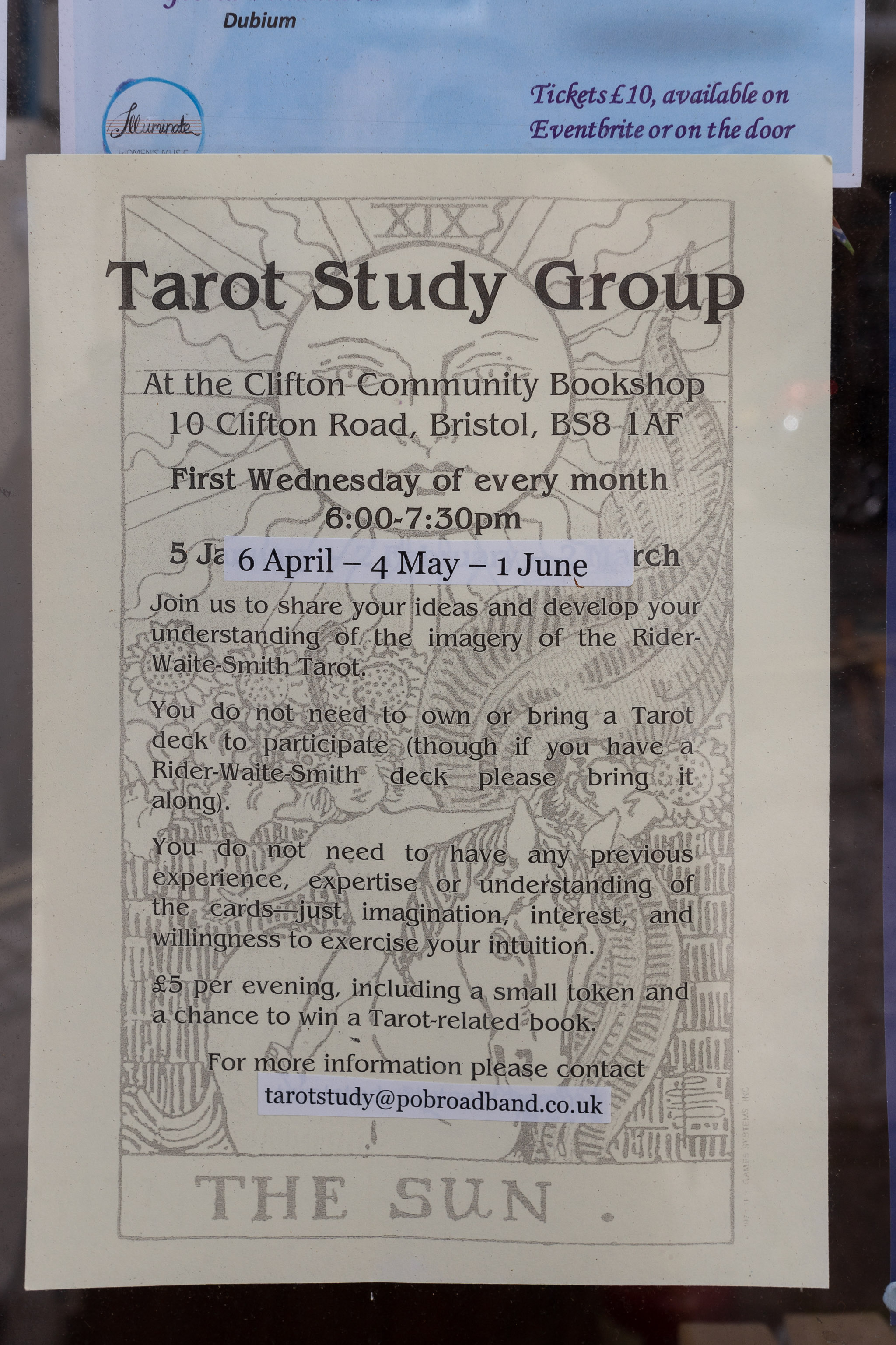 Study Group
From the window of the community bookshop. A book I'm vaguely thinking of writing involves the Tarot, and I'm a little tempted to go on this.
